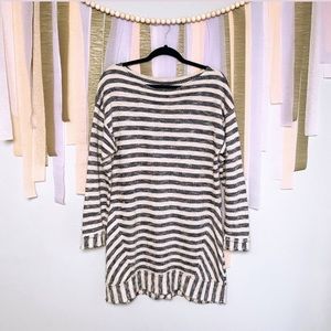 Soft Surroundings Marina Striped Boat Neck Raw Edge Hem Tunic Blouse Women’s Lg
